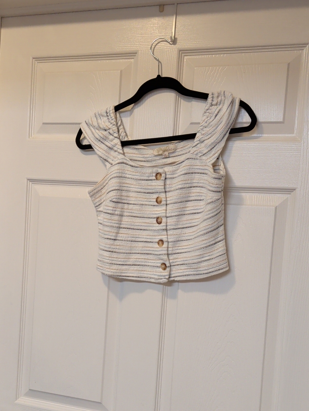 Rewind Striped Ruched-Shoulder Cropped Tank